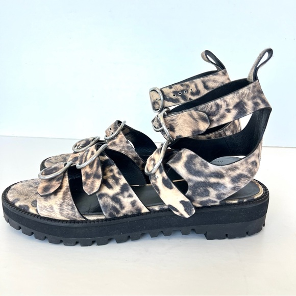 ALLSAINTS Raquel Gladiator Leopard Print Leather Strap Buckle Open Sandal Sz 40 - Picture 7 of 13